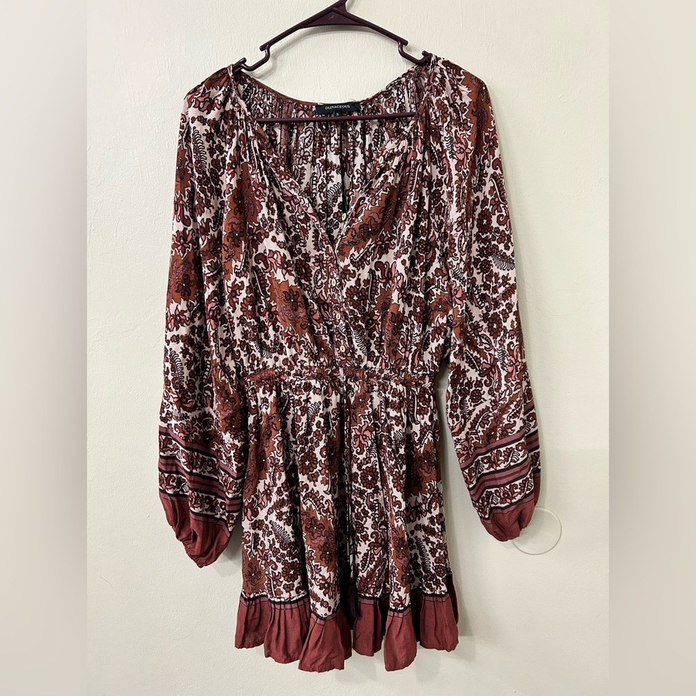 Olivaceous Floral Patterned Mini in Brown and Cream Boho Sz S